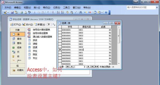 在access中,如何设置主键，在Access中如何给表设置主键？