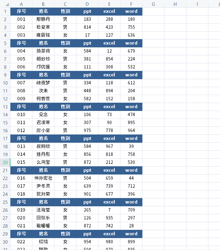 excel每隔一行插一行表头（excel表如何固定表头几行）