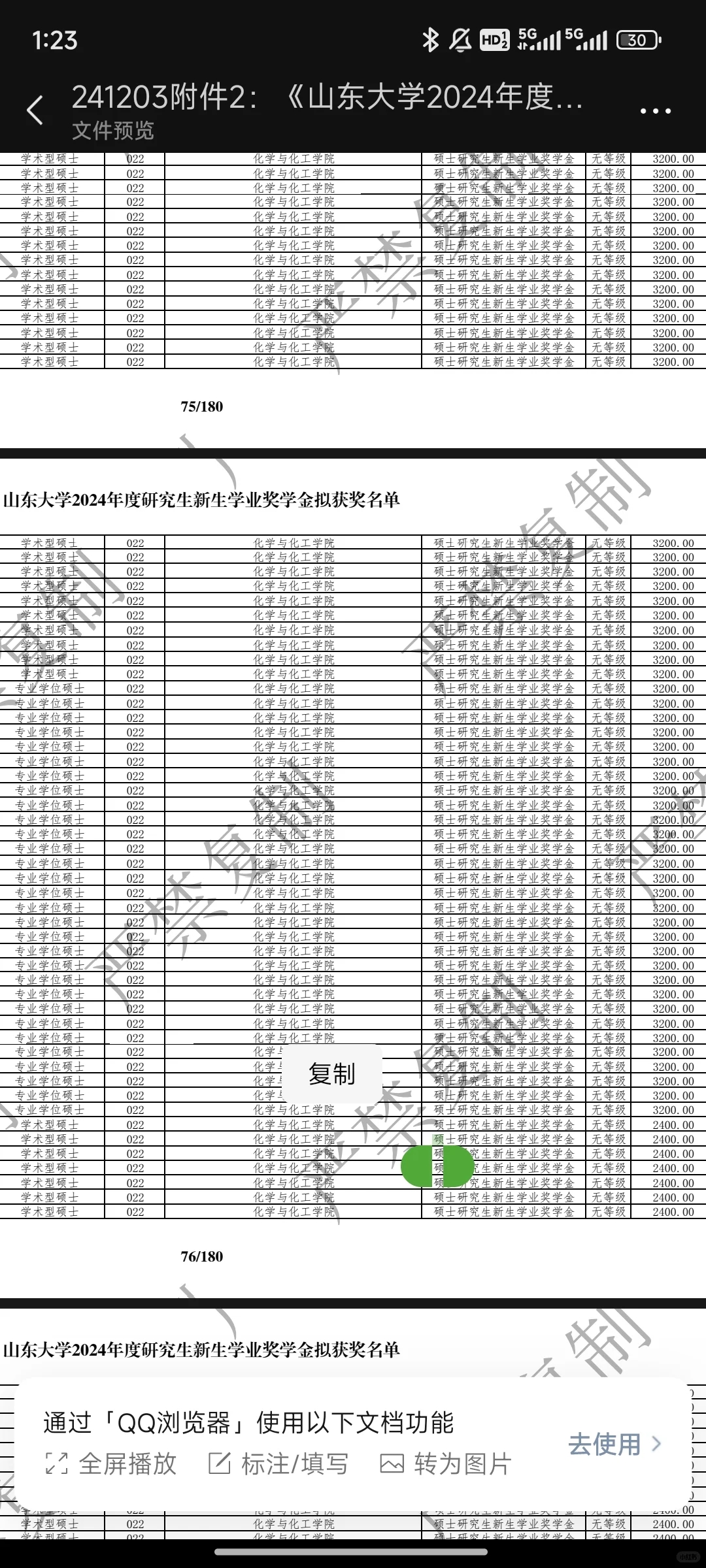 山大2024研究生新生奖学金金额