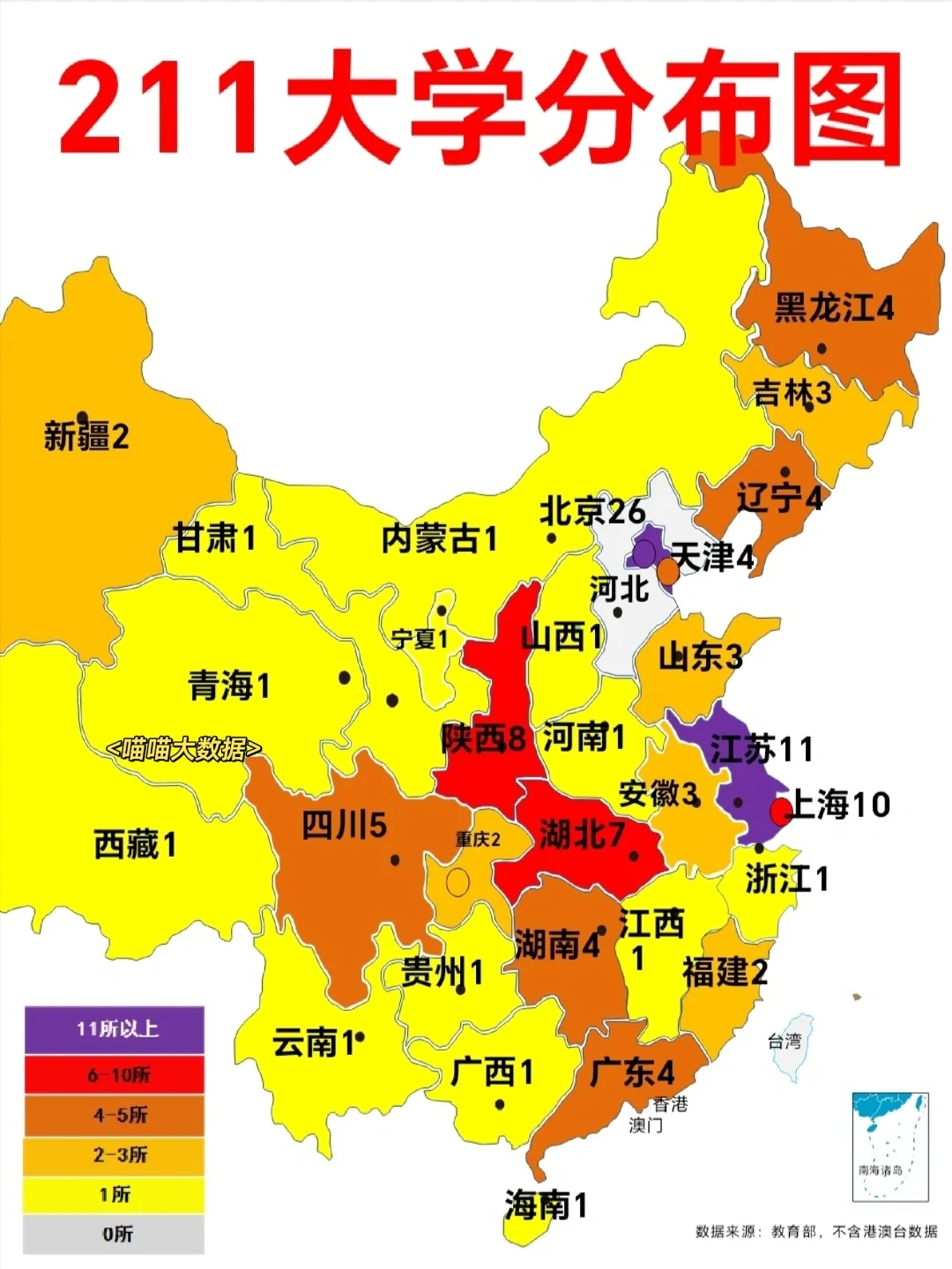 全国211大学分布图