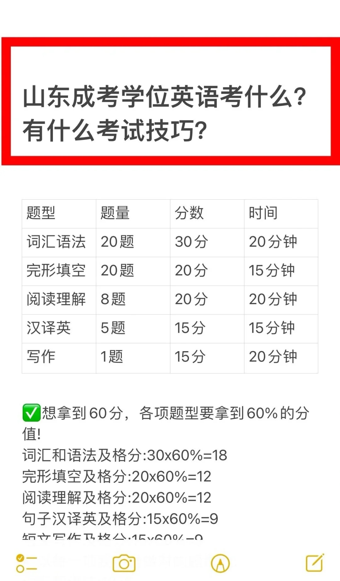 山东成考学位英语60分及格，怎么能🈴格❓