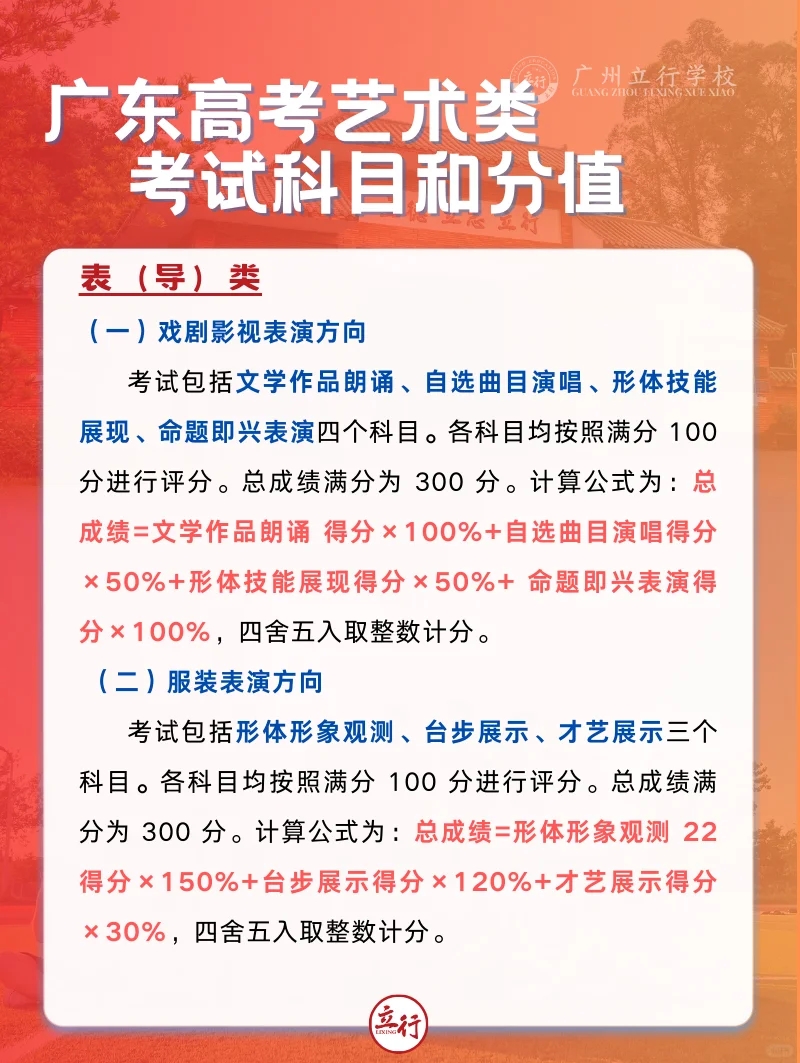 25 广东艺术类统考科目（附分值和计算公式