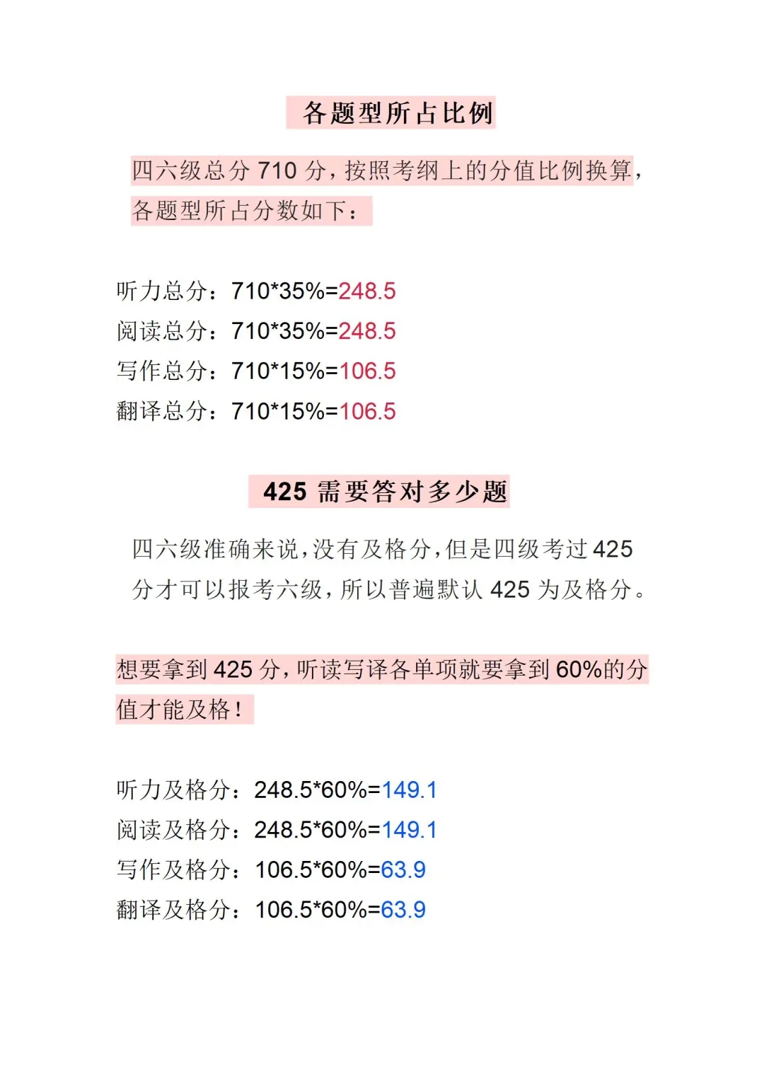 四六级想拿425，最少要答对多少道题？