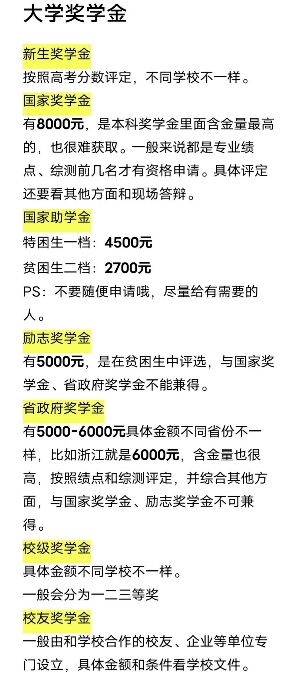 『奖学金』大学有什么奖学金？