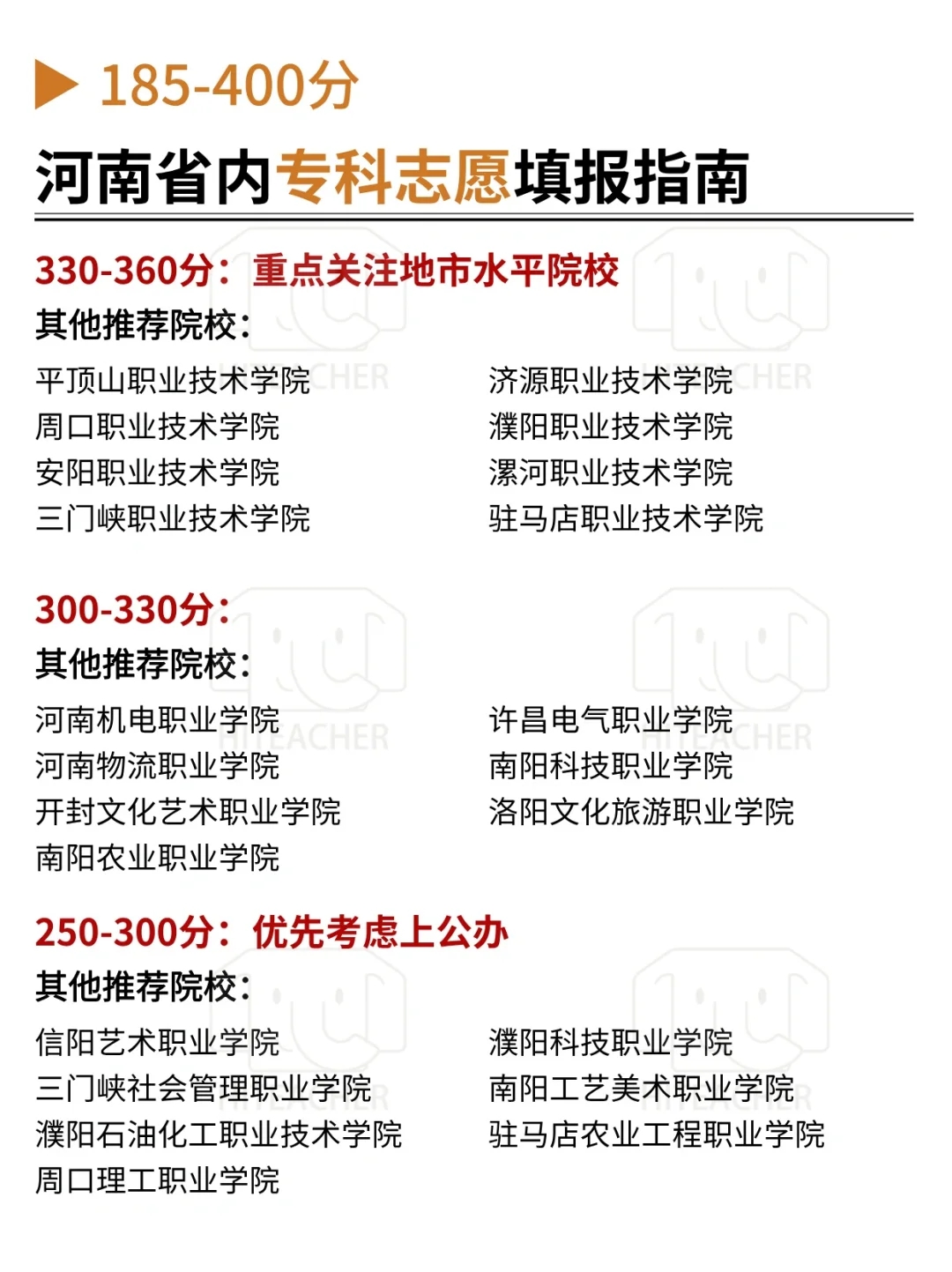 185-400分，河南省专科志愿填报指南