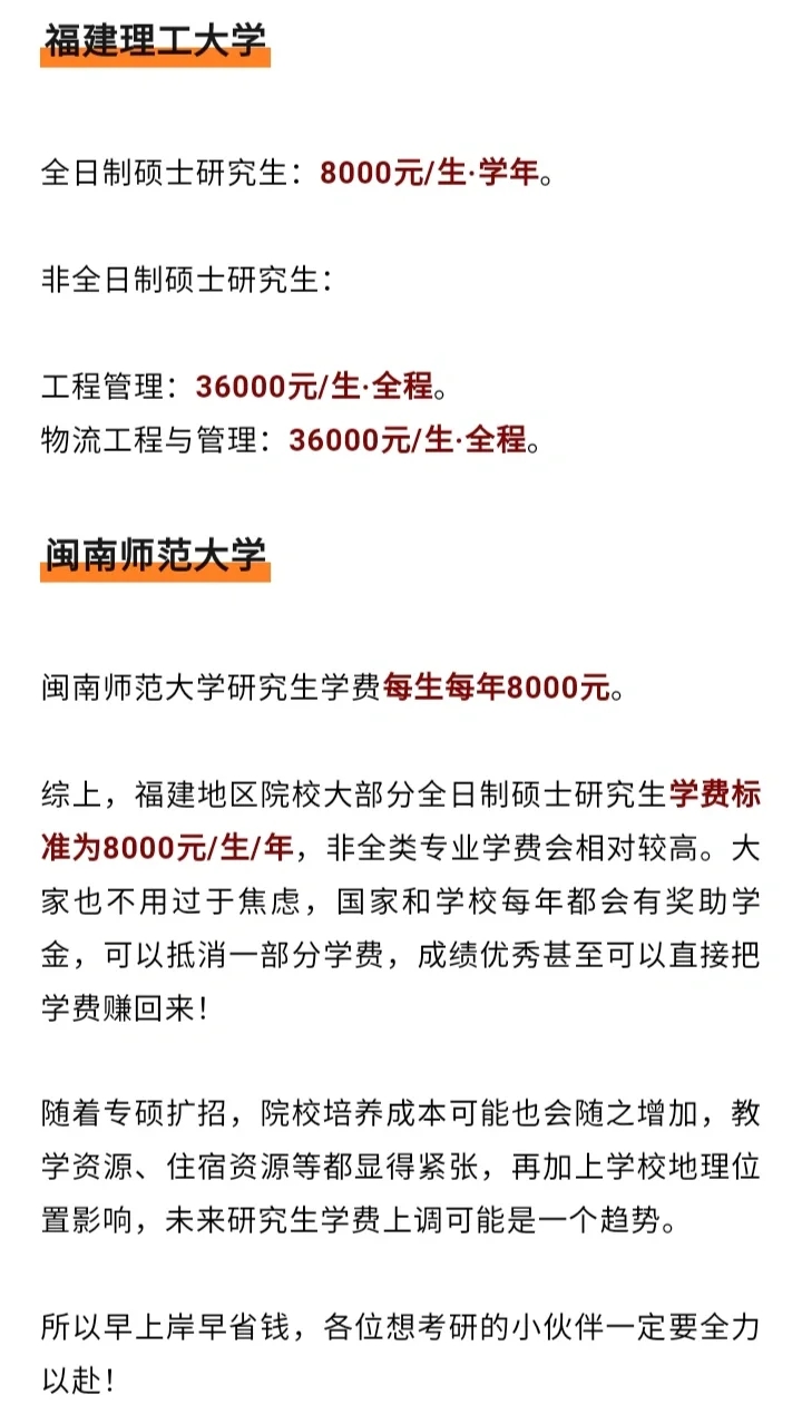 学费上涨❓福建院校研究生学费大盘点💰