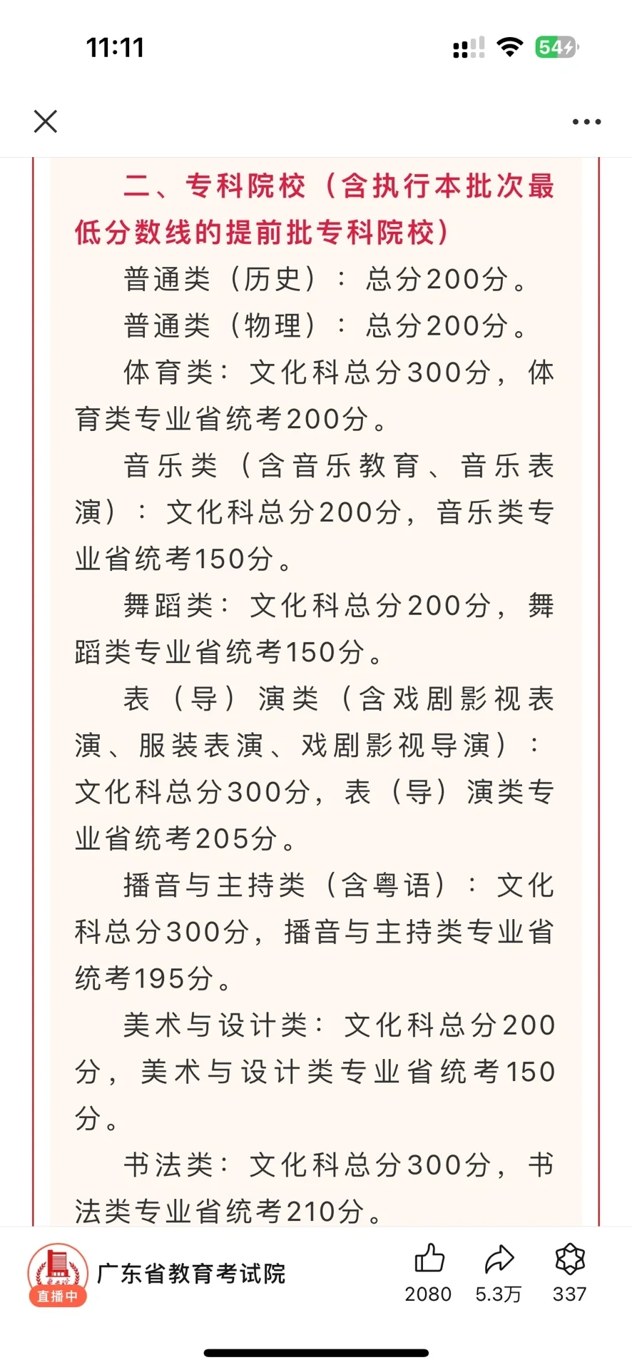 2024广东省高考艺术类录取分数线出炉了