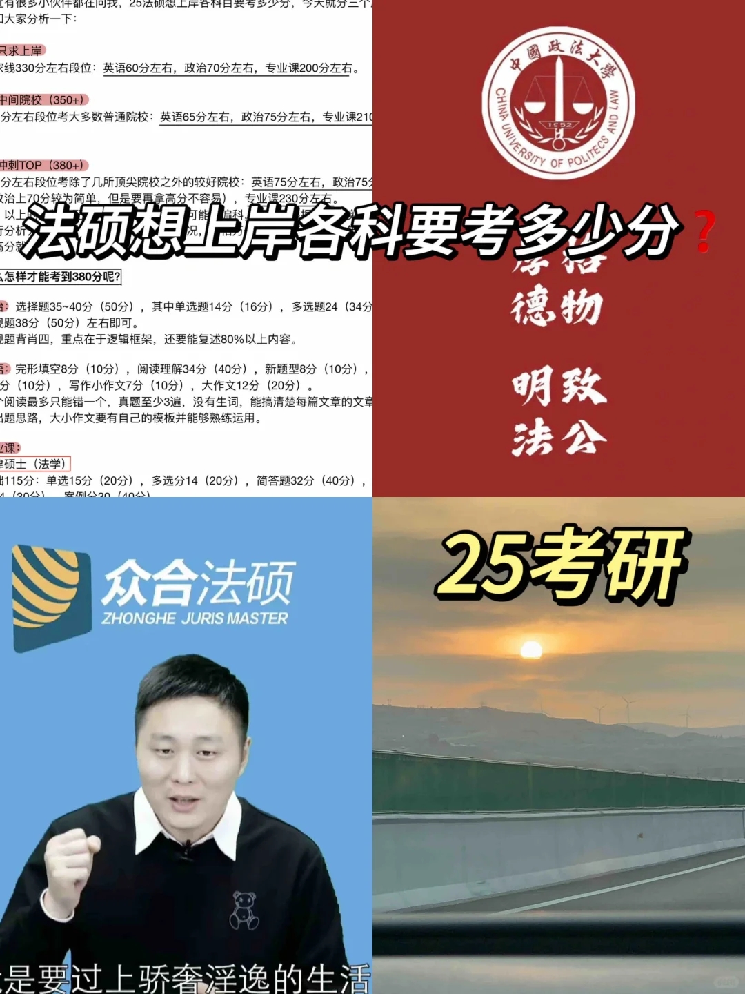 25法硕想上岸各科目要考多少分？