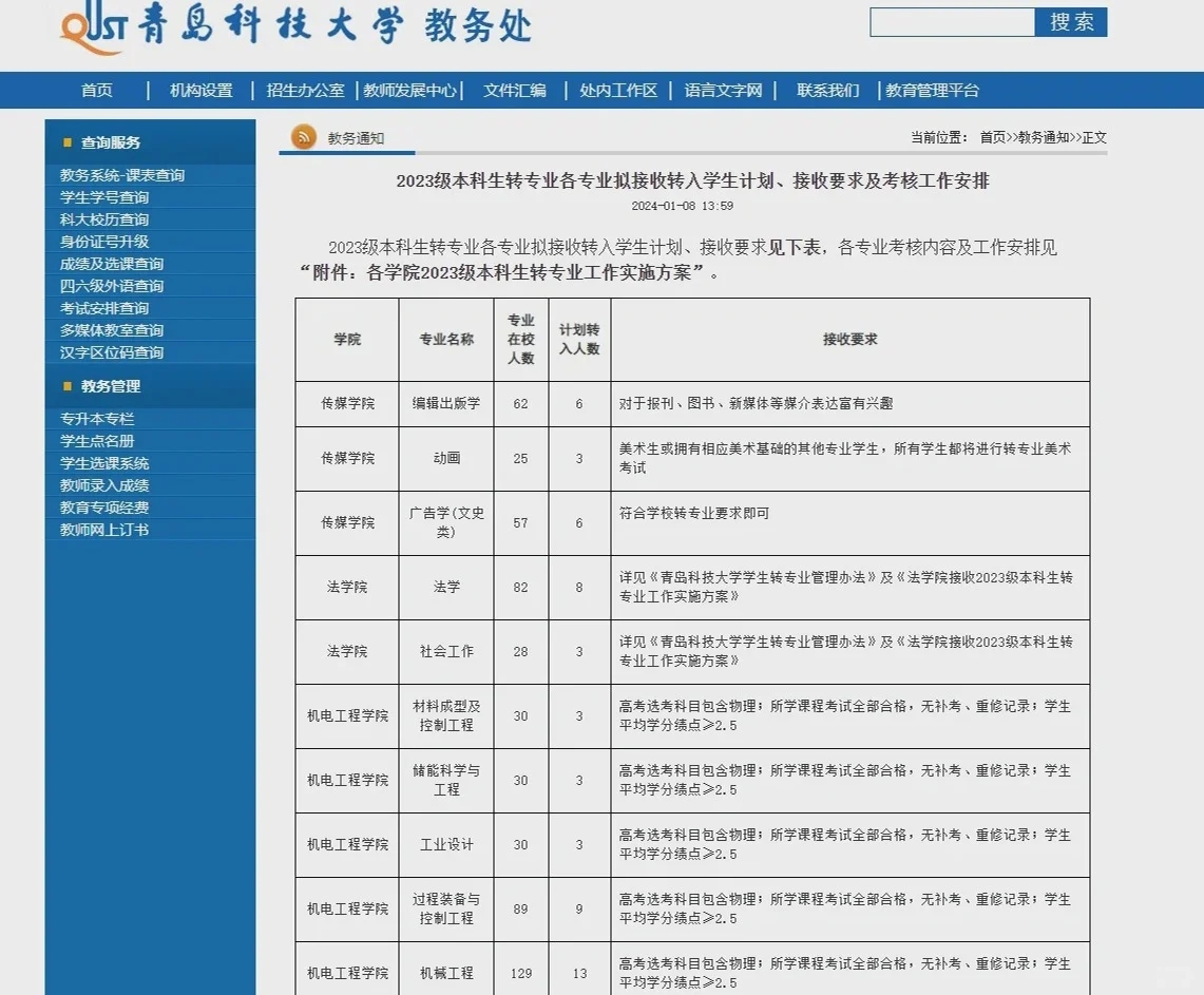 它来了！青岛科技大学转专业要求&计划数