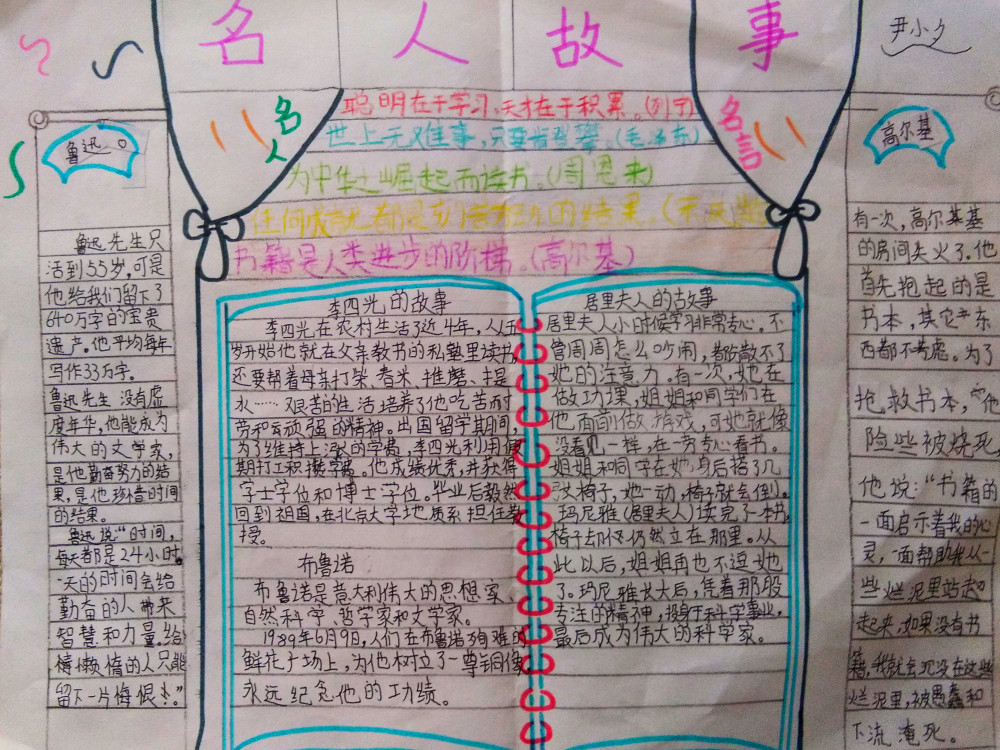 小学四年级学生做的《名人成长故事》手抄报，精彩无比