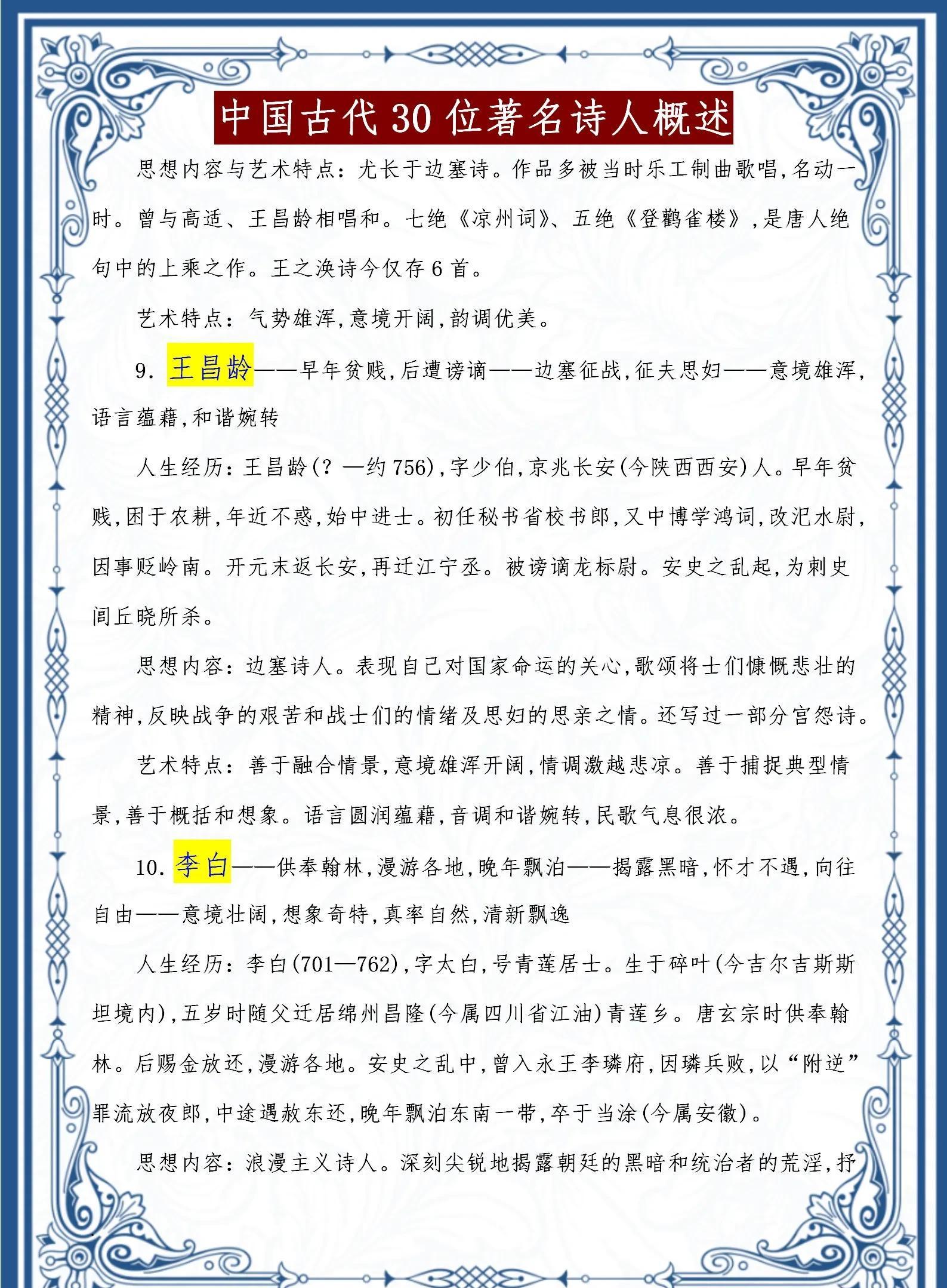 中国古代30位著名诗人及其简介及作品（中国古代著名诗人简介大全）