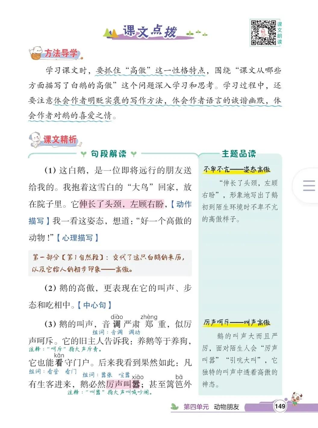 四年级下册语文第十五课《白鹅》笔记