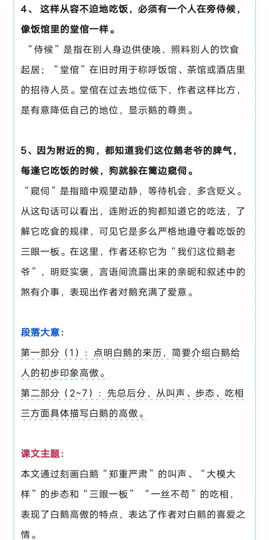 四年级下册语文第十五课《白鹅》笔记