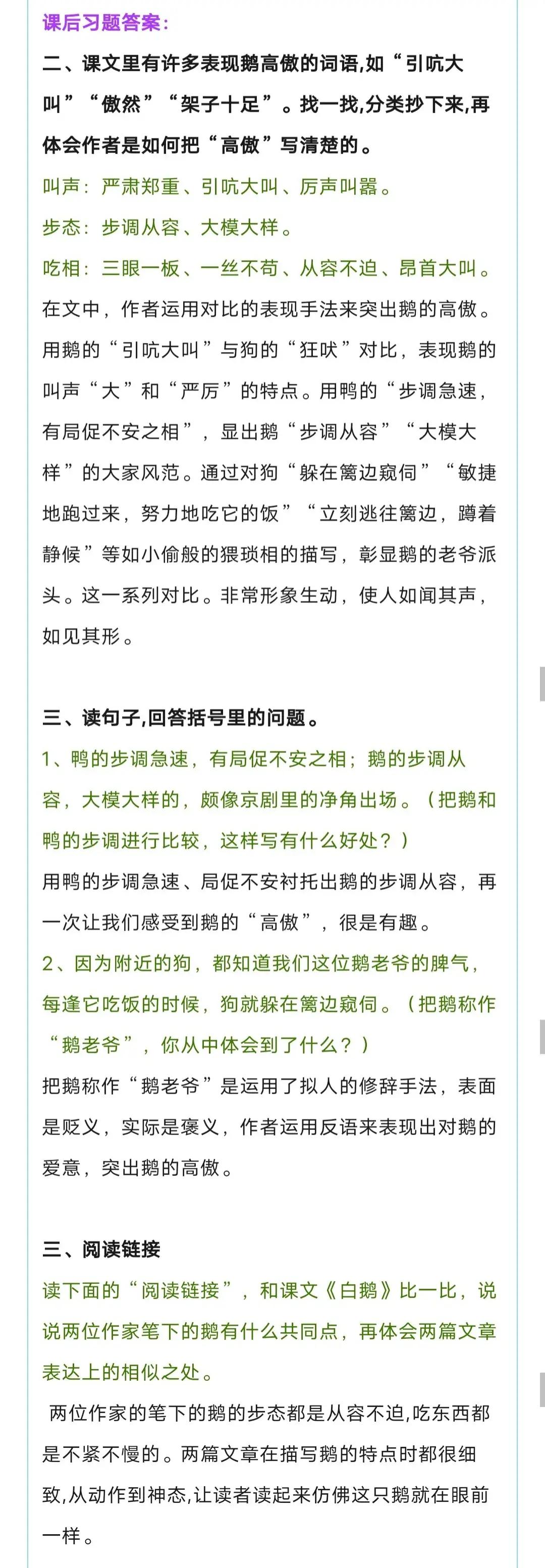 四年级下册语文第十五课《白鹅》笔记