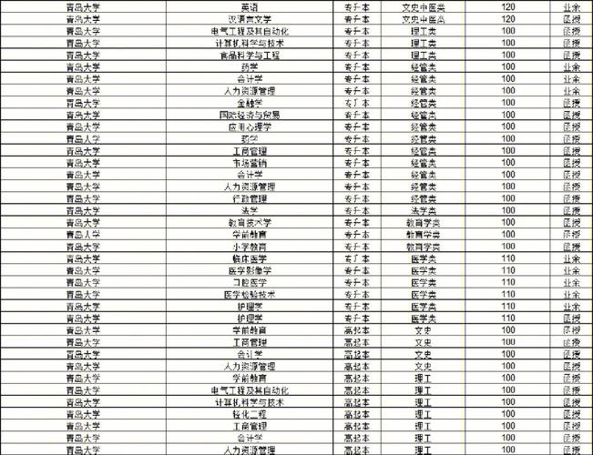 青岛有什么大学分数线