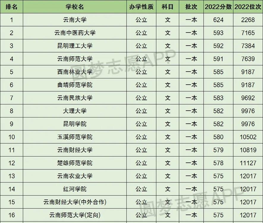 云南省一本大学有哪些