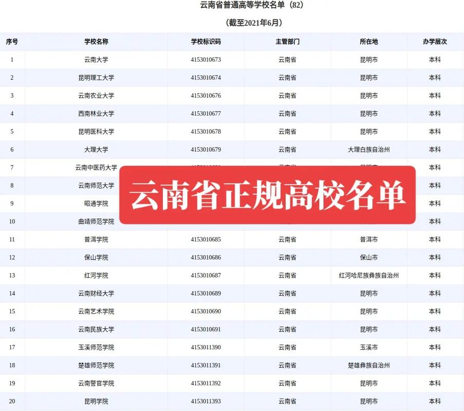 云南本科学校有哪里的