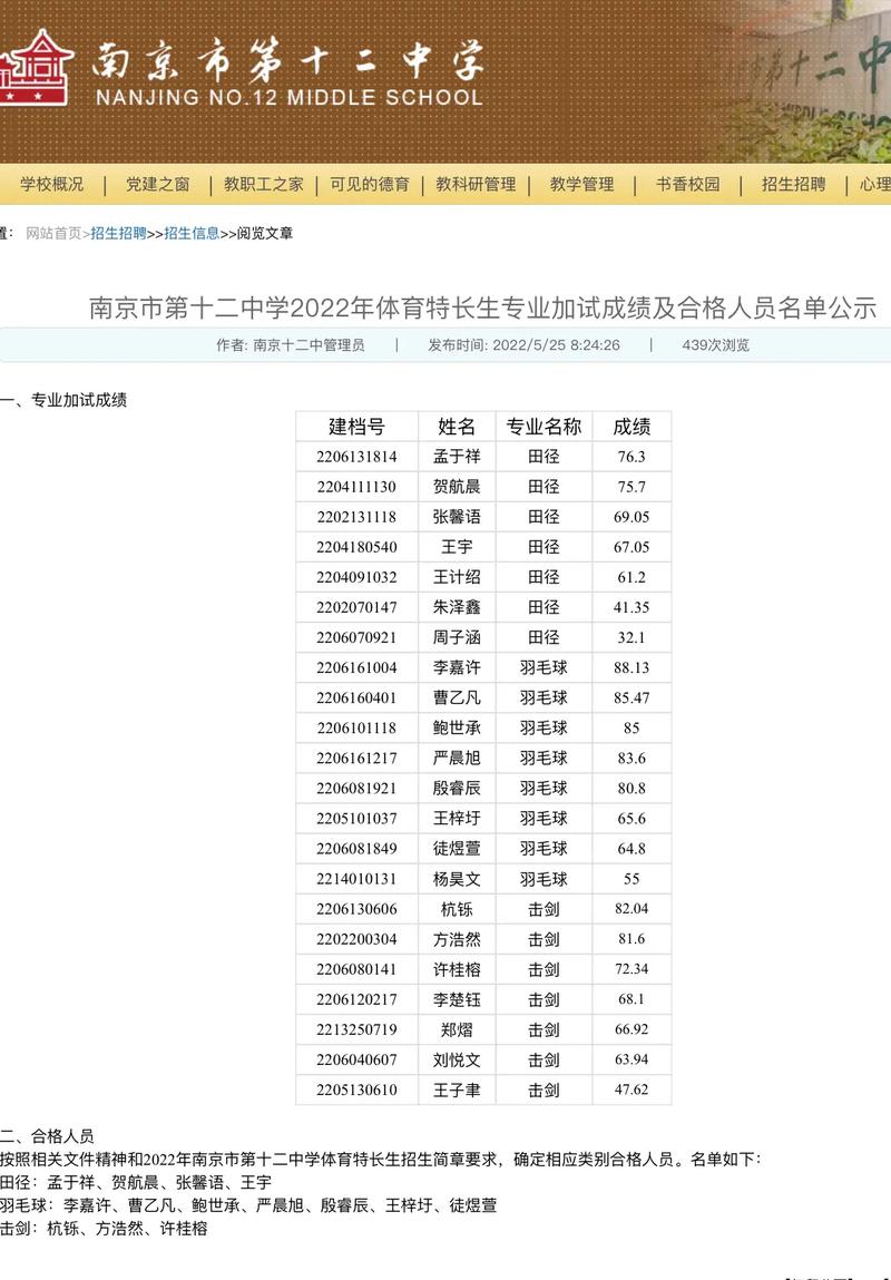 南京哪些学校收体育生