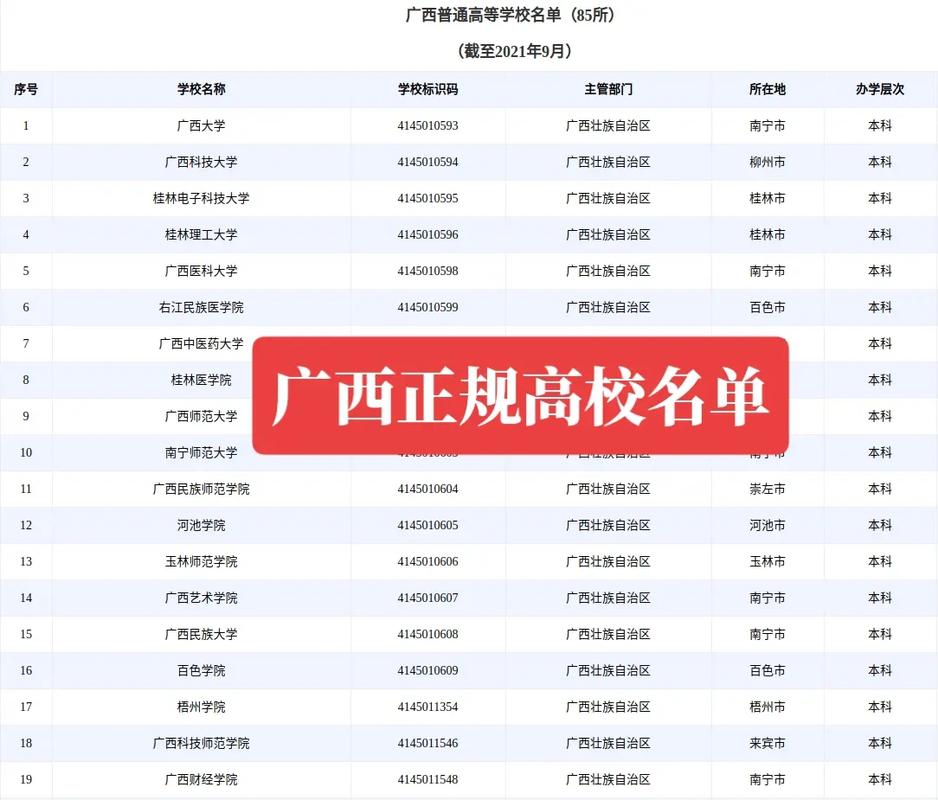 广西公立的本科院校有哪些