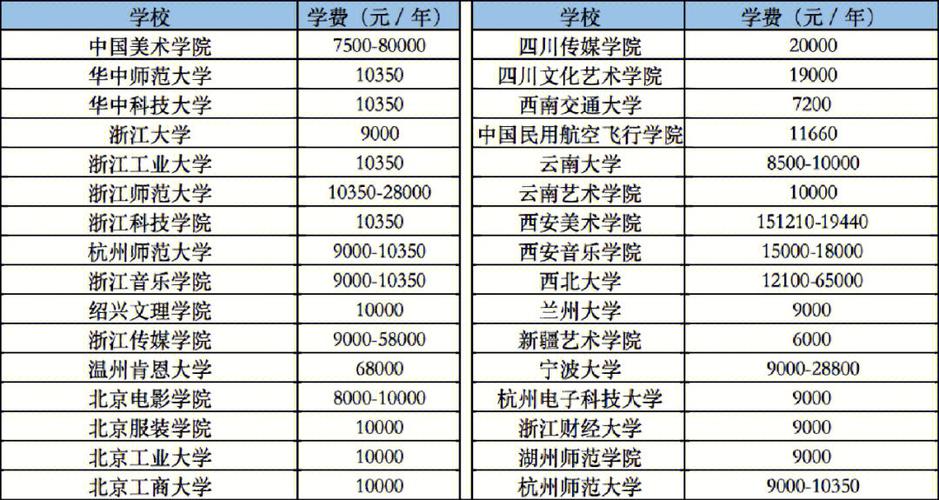 艺考生大学学费多少